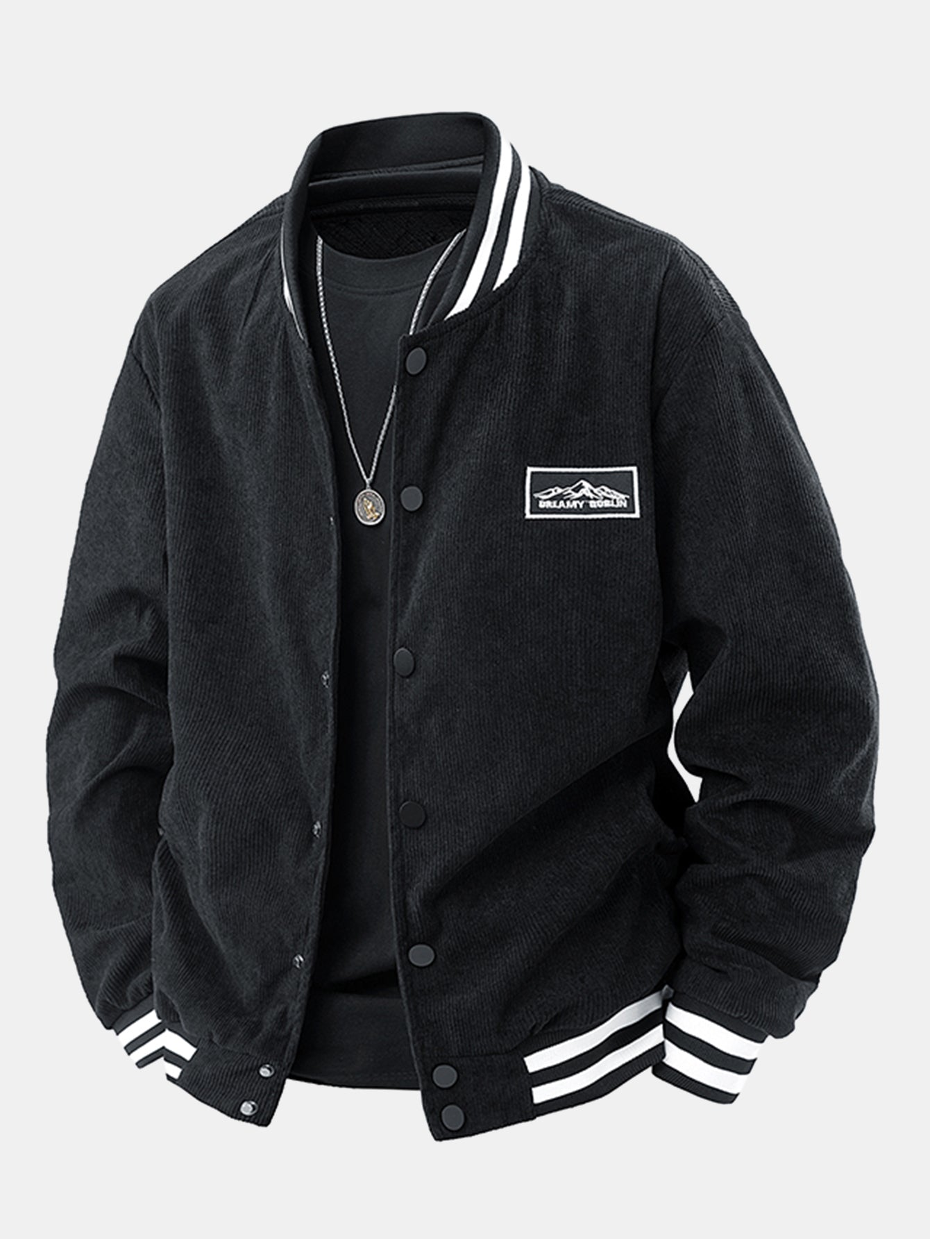 Mountain Embroidery Corduroy Baseball Jacket
