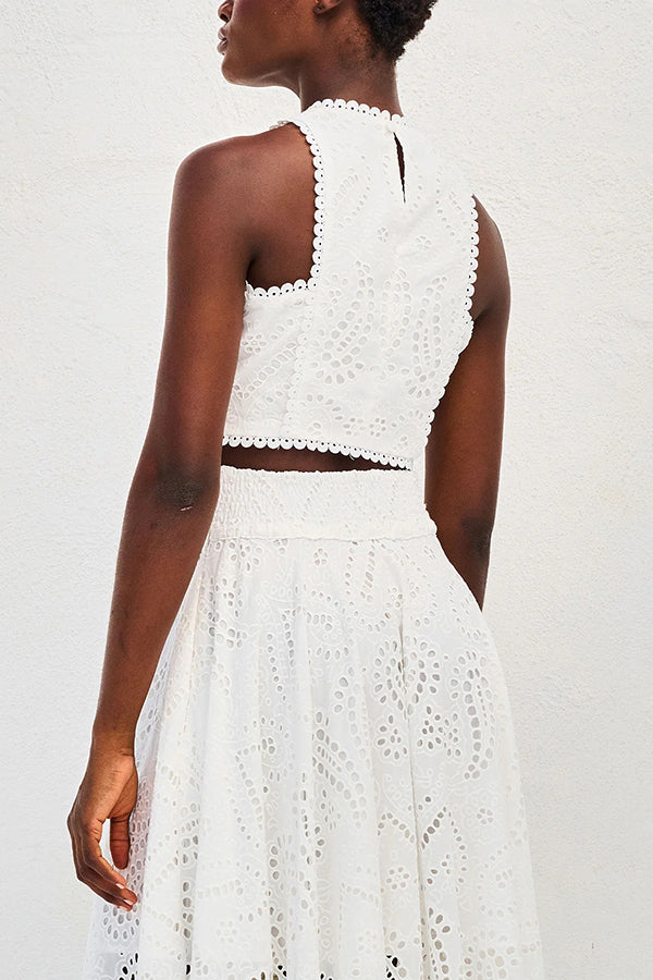 Paris Dreaming Embroidered Lace Crop Top & Maxi Skirt Set