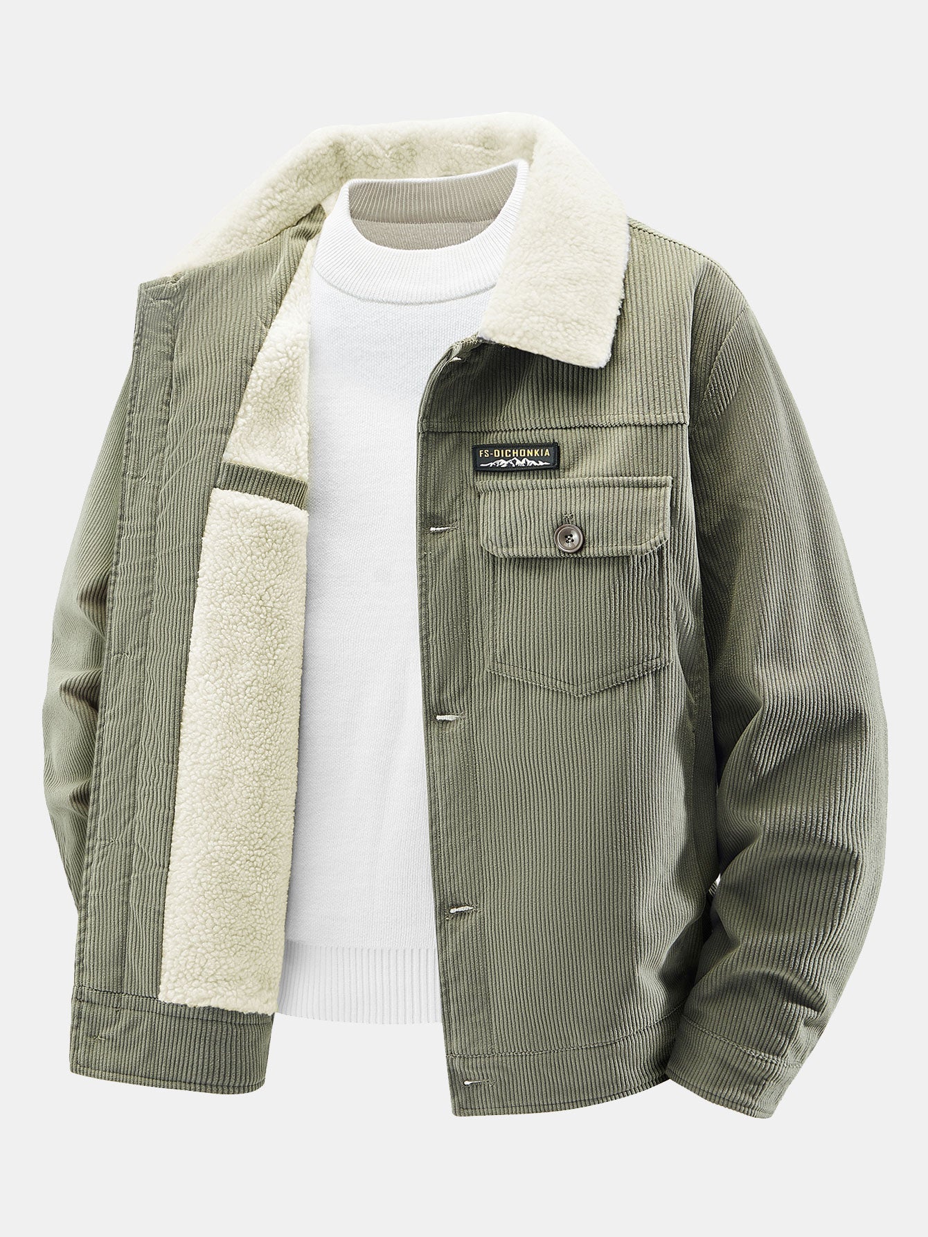 Teddy Fleece Lined Button Up Corduroy Jacket