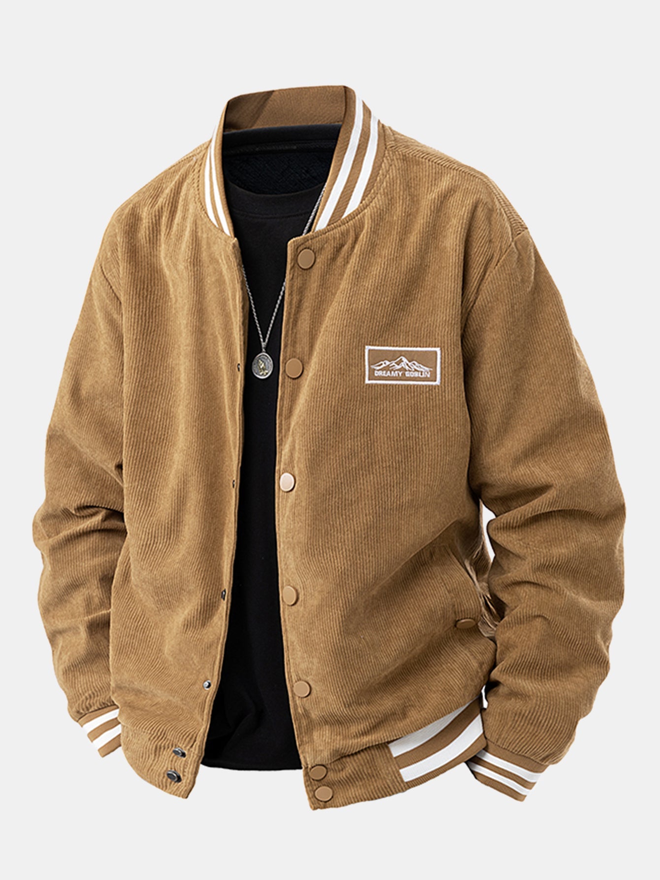 Mountain Embroidery Corduroy Baseball Jacket