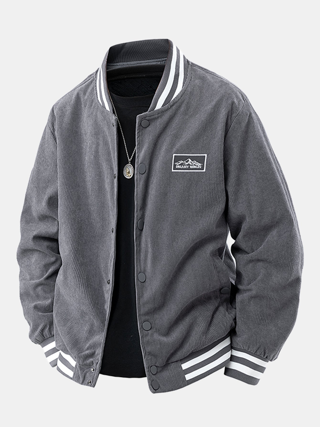Mountain Embroidery Corduroy Baseball Jacket