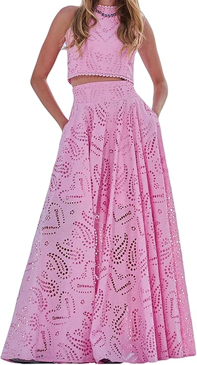 Paris Dreaming Embroidered Lace Crop Top & Maxi Skirt Set