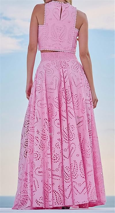 Paris Dreaming Embroidered Lace Crop Top & Maxi Skirt Set