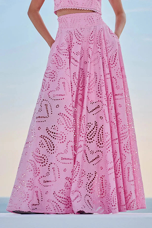 Paris Dreaming Embroidered Lace Crop Top & Maxi Skirt Set