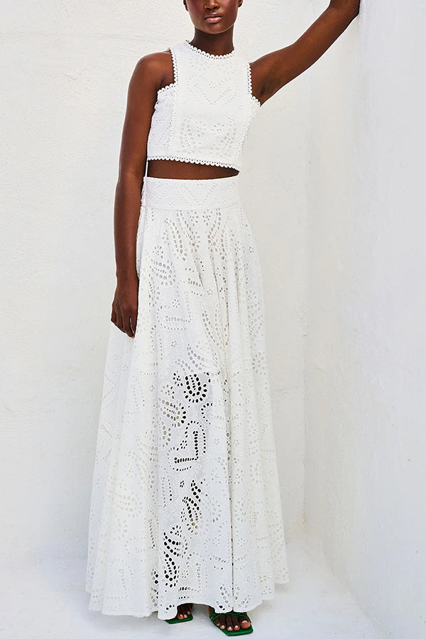 Paris Dreaming Embroidered Lace Crop Top & Maxi Skirt Set