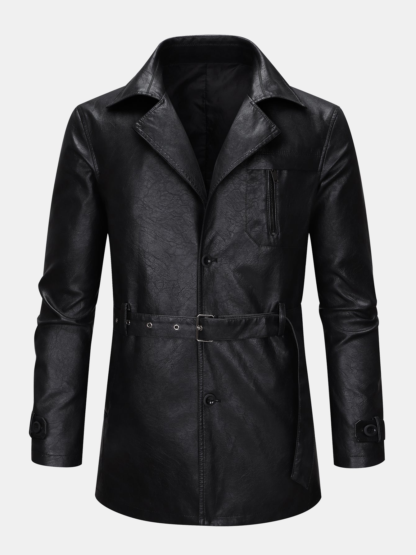 Long Line PU Leather Trench Coat