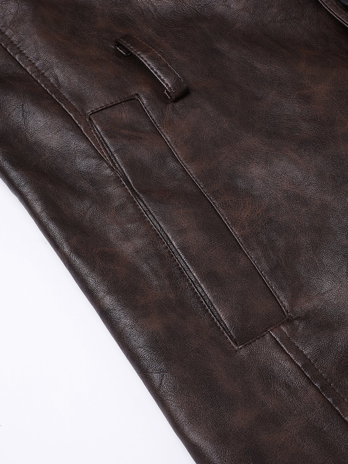 Long Line PU Leather Trench Coat