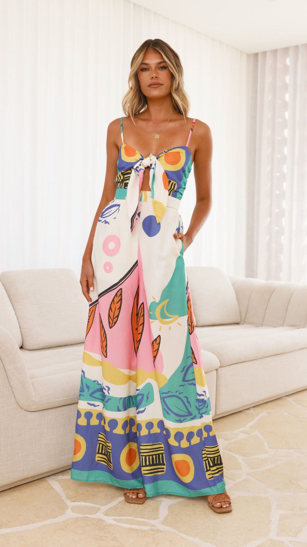 Unique Painted Print Suspenders Wide-leg Jumpsuit