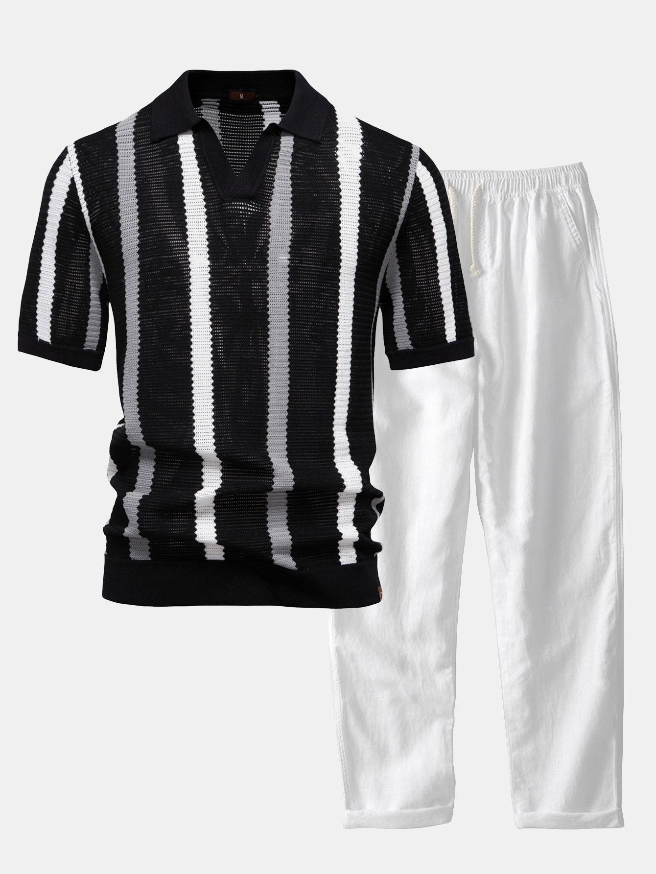 Liam – Striped Polo & Linen Pants Set