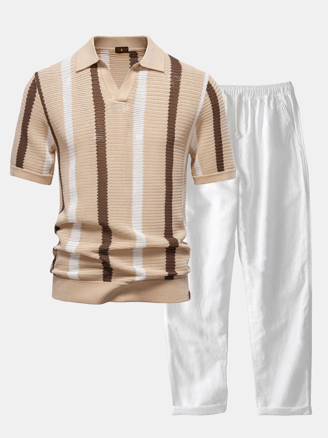 Liam – Striped Polo & Linen Pants Set