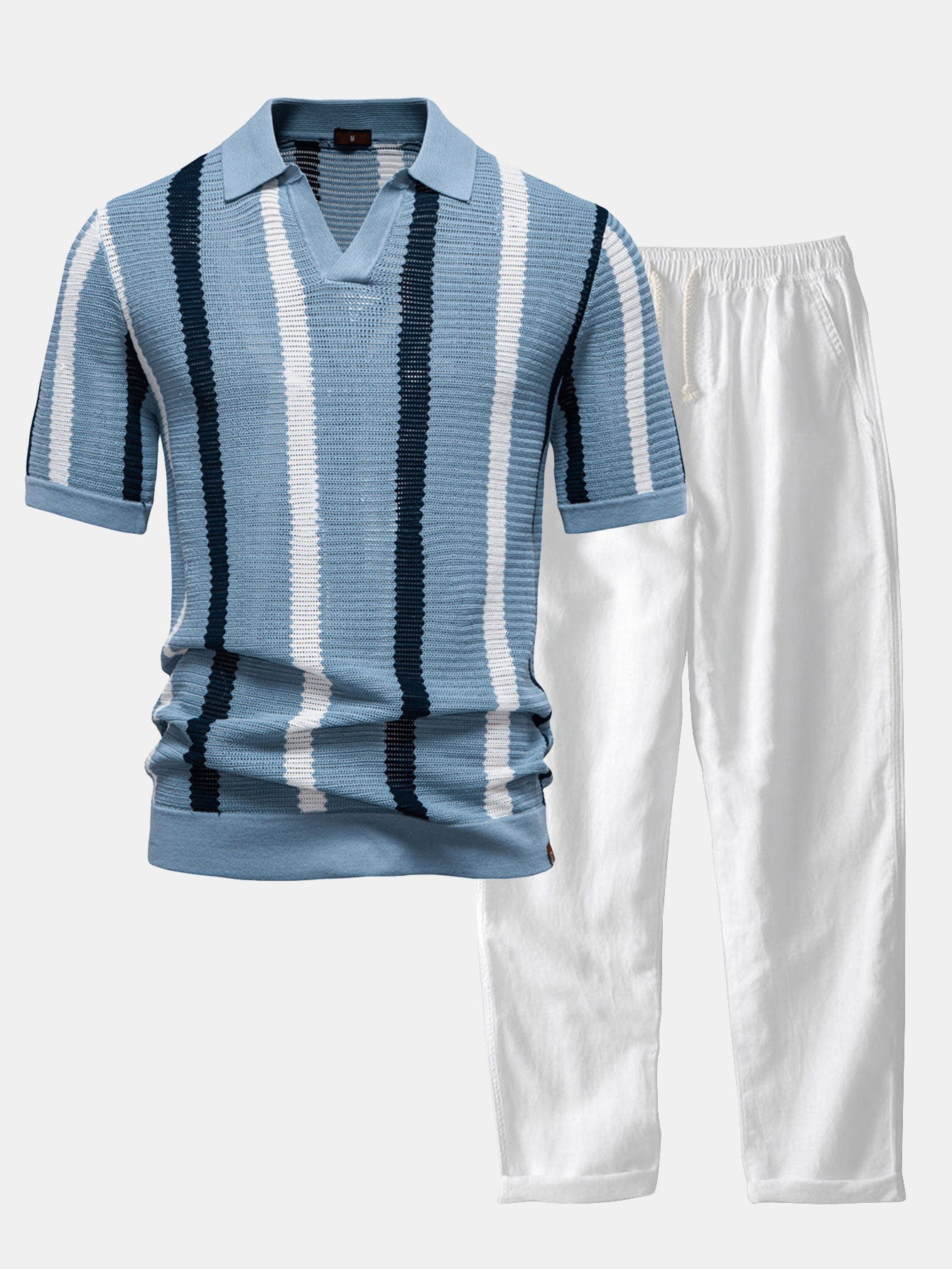 Liam – Striped Polo & Linen Pants Set