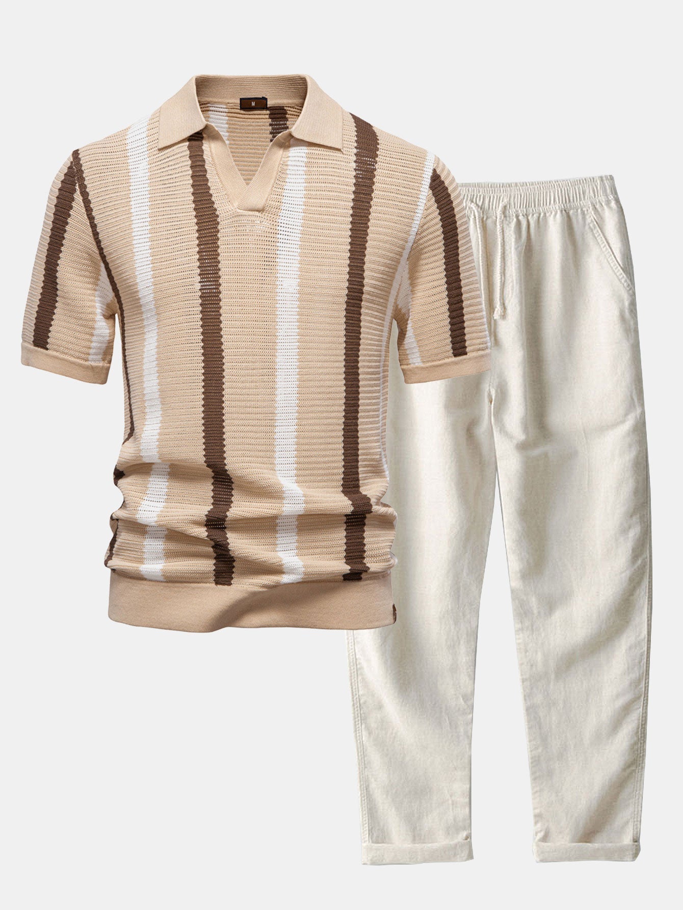 Liam – Striped Polo & Linen Pants Set