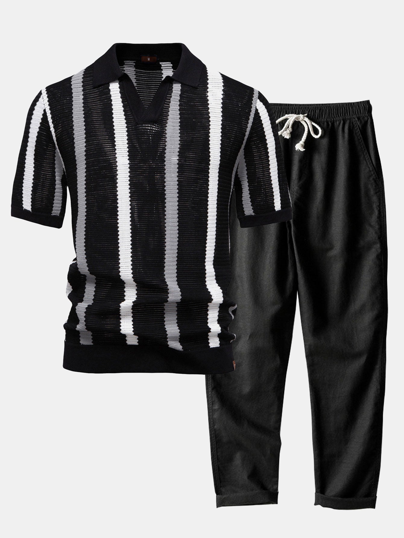 Liam – Striped Polo & Linen Pants Set