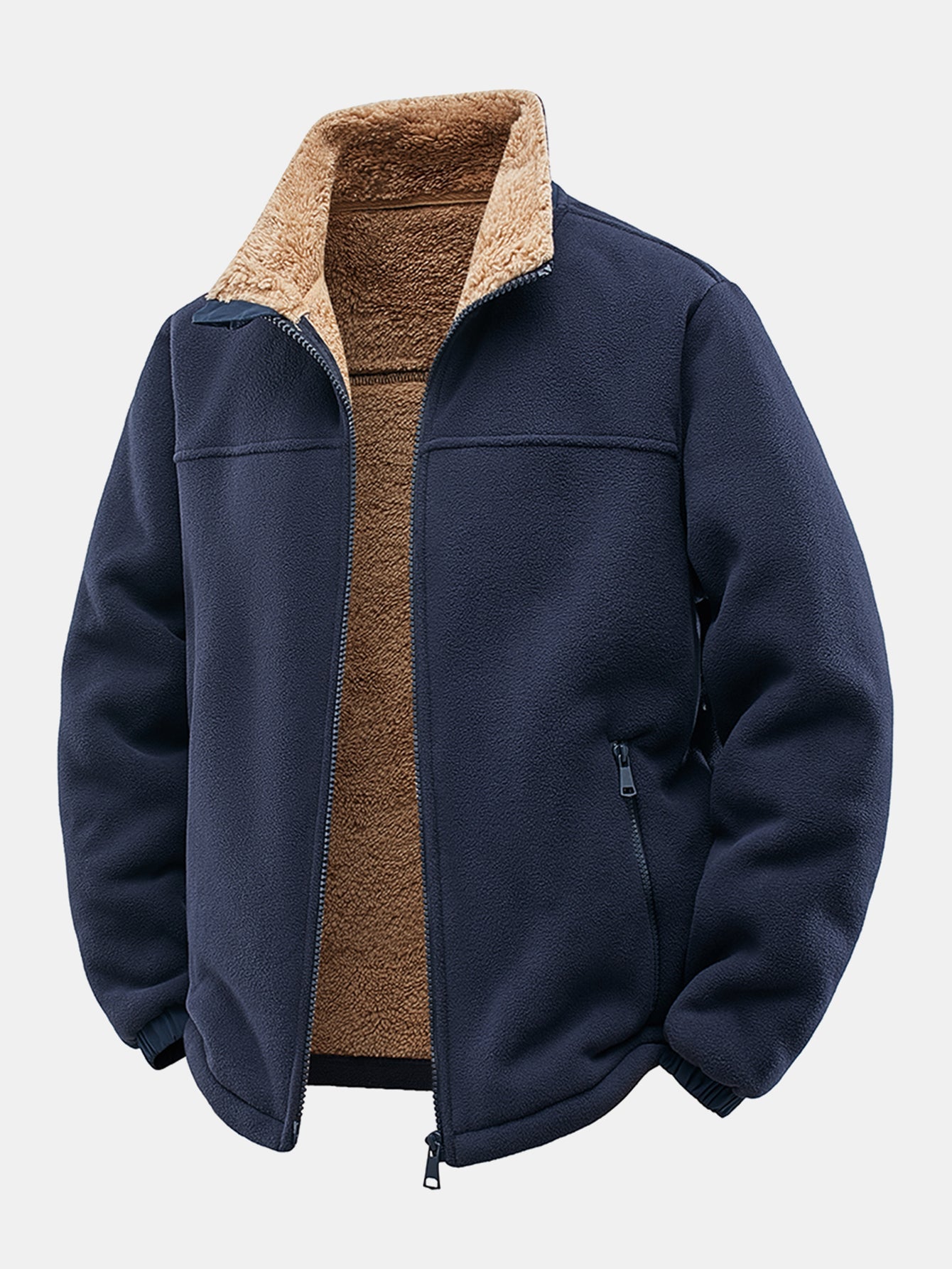 Teddy Lined Polar Fleece Zip-Up Stand Collar Jacket