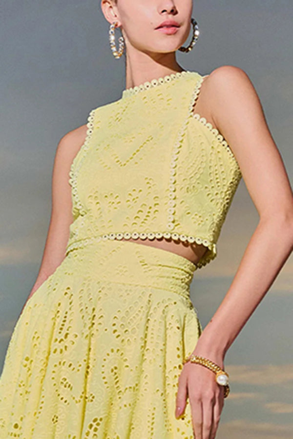 Paris Dreaming Embroidered Lace Crop Top & Maxi Skirt Set