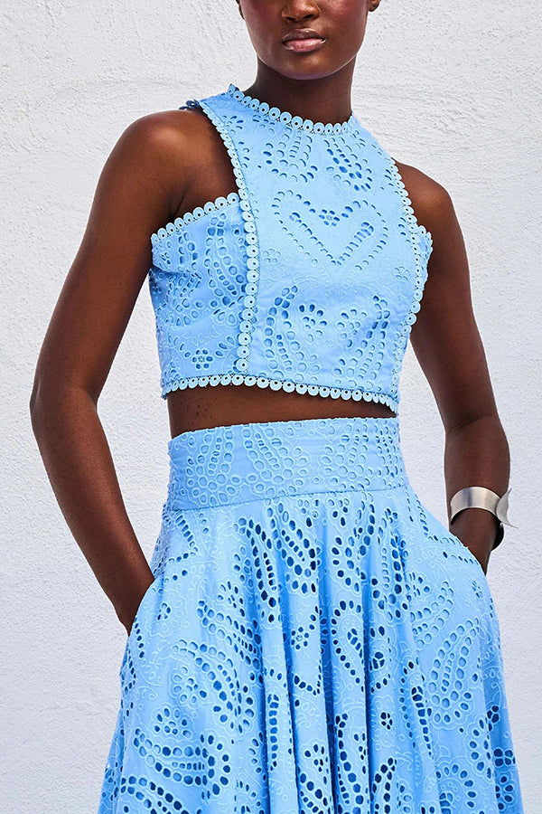 Paris Dreaming Embroidered Lace Crop Top & Maxi Skirt Set