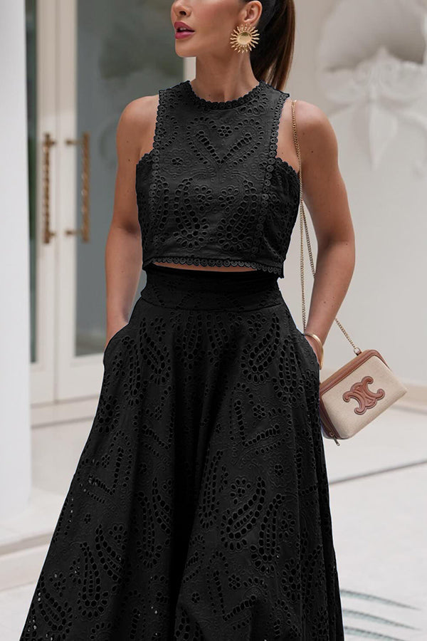 Paris Dreaming Embroidered Lace Crop Top & Maxi Skirt Set