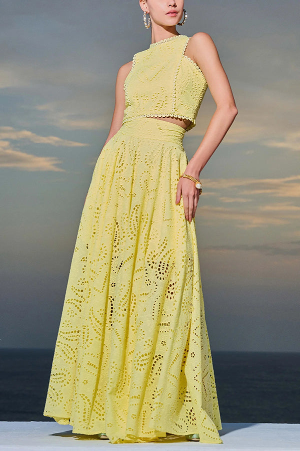 Paris Dreaming Embroidered Lace Crop Top & Maxi Skirt Set