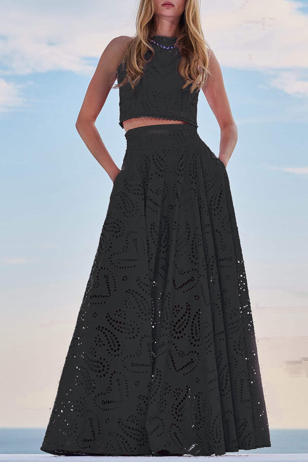 Paris Dreaming Embroidered Lace Crop Top & Maxi Skirt Set