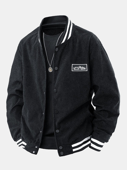 Mountain Embroidery Corduroy Baseball Jacket