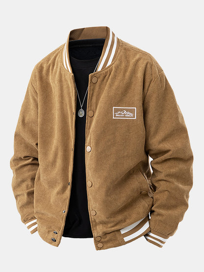 Mountain Embroidery Corduroy Baseball Jacket
