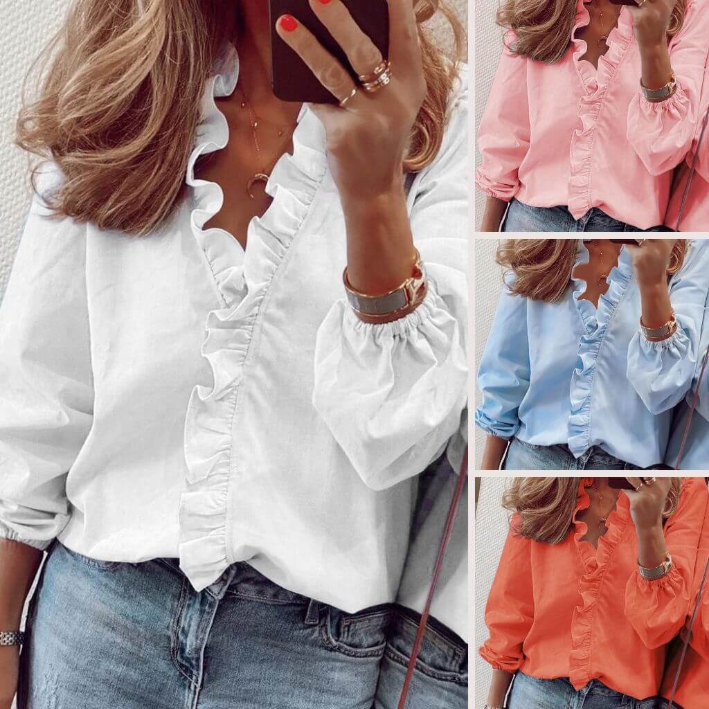 Angeline – Ruffled V-Neck Blouse