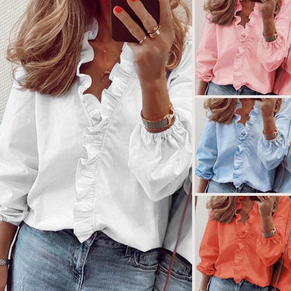 Angeline – Ruffled V-Neck Blouse