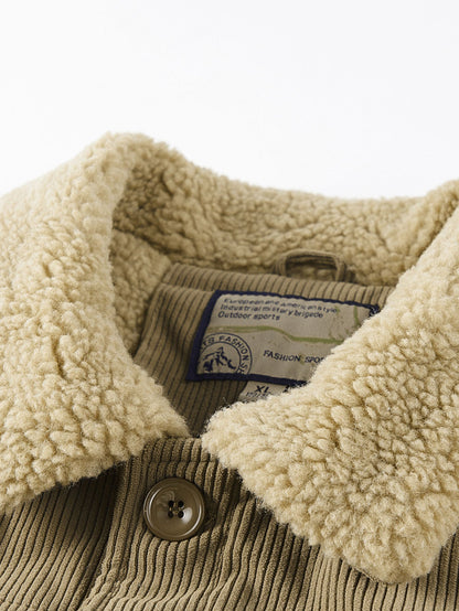 Teddy Fleece Lined Button Up Corduroy Jacket
