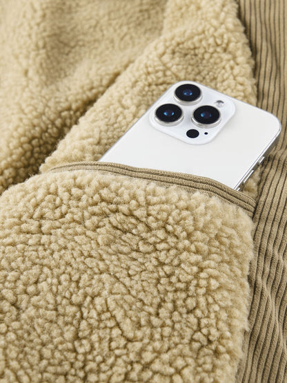 Teddy Fleece Lined Button Up Corduroy Jacket