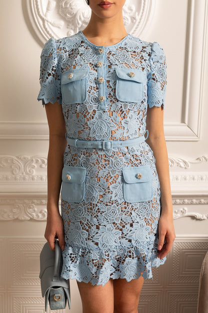 Short Sleeve Embroidered Floral Dress