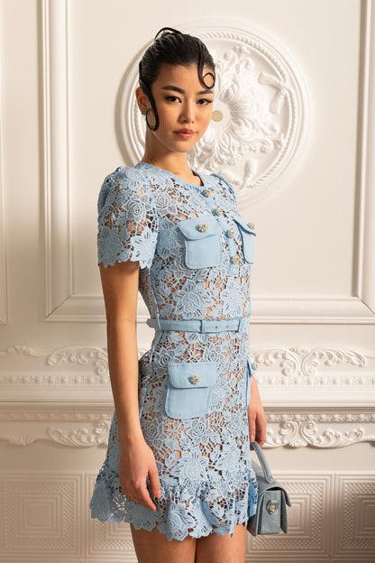 Short Sleeve Embroidered Floral Dress
