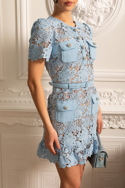Short Sleeve Embroidered Floral Dress