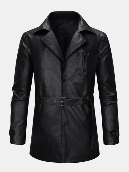 Long Line PU Leather Trench Coat