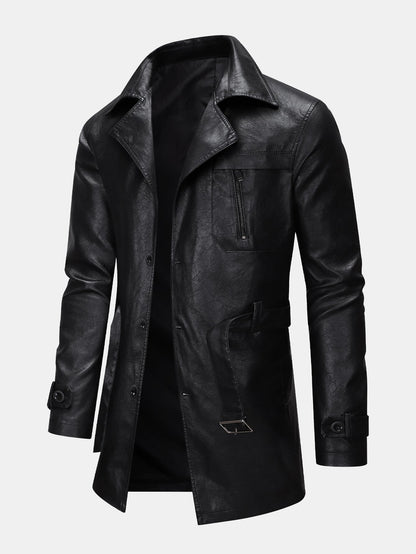 Long Line PU Leather Trench Coat
