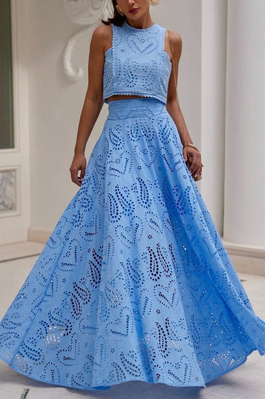 Paris Dreaming Embroidered Lace Crop Top & Maxi Skirt Set