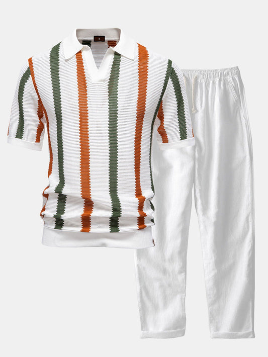 Liam – Striped Polo & Linen Pants Set